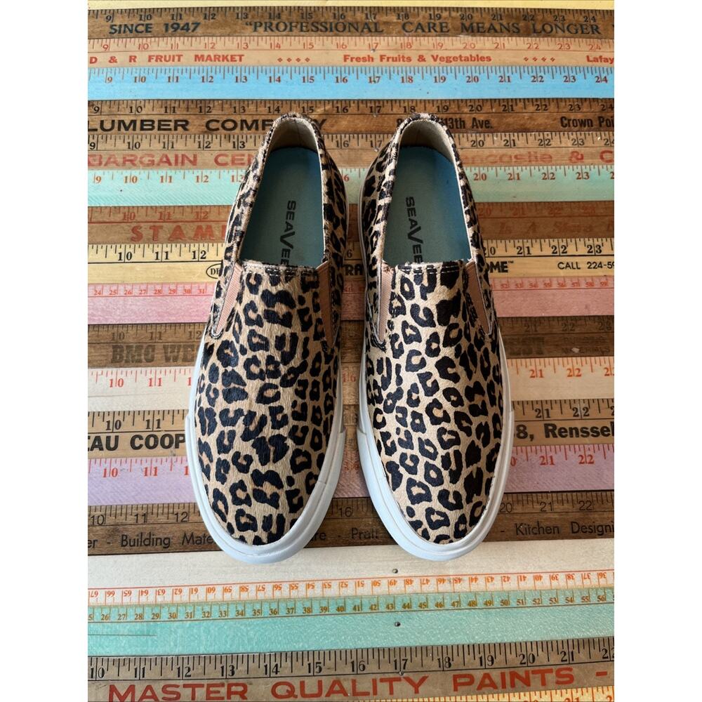 $130 SEAVEES Sz 7 Sneakers Baja Platform Mulholland Leopard Cowhide Leather Boho - Picture 4 of 14